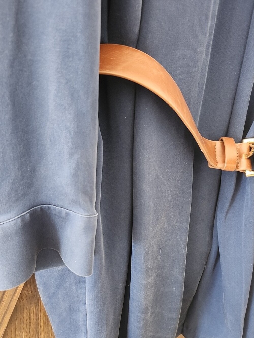 Michael Kors Slate Blue Long-Sleeve Shirt Dress with Removable Brown Belt - Picture 3 of 8